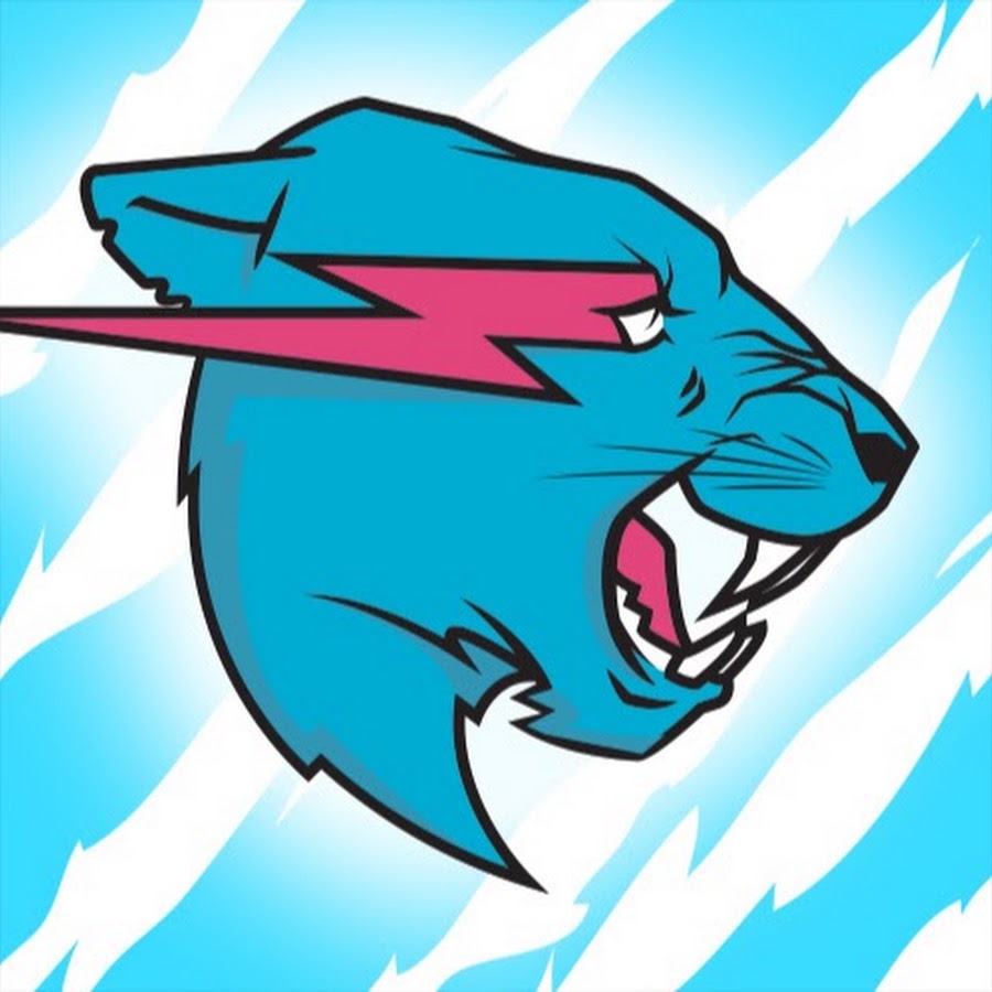The MrBeast channel avatar: a roaring blue panther head crossed by a pink lightning bolt
